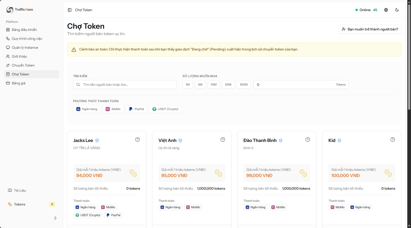Giao Diện Chợ Token